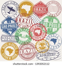 Sao Paulo Brazil Set of Stamps. Travel Stamp. Made In Product. Design Seals Old Style Insignia.