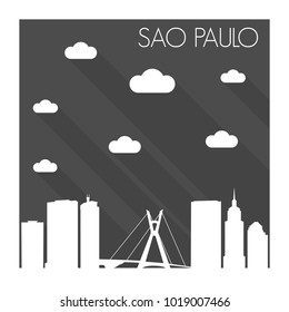 Sao Paulo Brazil Skyline City Flat Silhouette Design 