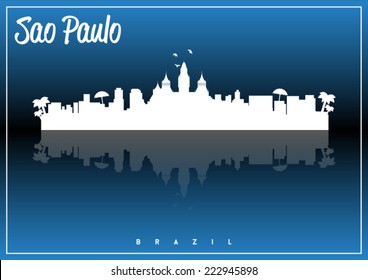 Sao Paulo, Brazil skyline silhouette vector design on parliament blue and black background.