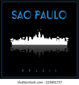 Sao Paulo, Brazil, skyline silhouette vector design on parliament blue and black background. 