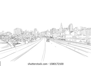 Sao paulo. Brazil. South America.  Hand drawn city sketch. Vector illustration.