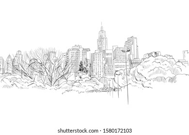 Sao paulo. Brazil. South America.  Hand drawn city sketch. Vector illustration.