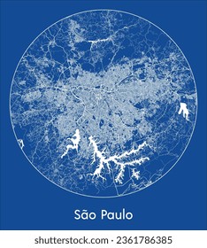 Sao Paulo Brazil South America City Map blue print round Circle vector illustration