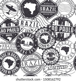 Sao Paulo Brazil Stamps. City Stamp Vector Art. Postal Passport Travel. Design Set Pattern.