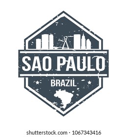 Sao Paulo Brazil Travel Stamp. Icon Skyline City Design Vector. Passport Seal Mark.