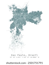 Sao Paulo, Brazil,accurate map, detail Streets Roads Map,editable vector element template image for marketing ,product ,wall art