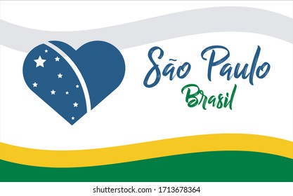 Sao Paulo, cidade do Brasil, BR (Sao Paulo, city of Brazil, BR in portuguese) banner heart for print and tourism.