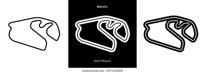 Sao Paulo Circuit Vector. Brazil Sao Paulo Circuit Race Track Illustration with Editable Stroke. Stock Vector.