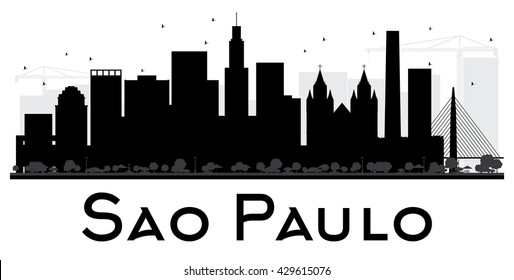 Sao Paulo City skyline black and white silhouette. Vector illustration. Simple flat concept for tourism presentation, banner, placard or web site. Business travel concept. Cityscape with landmarks