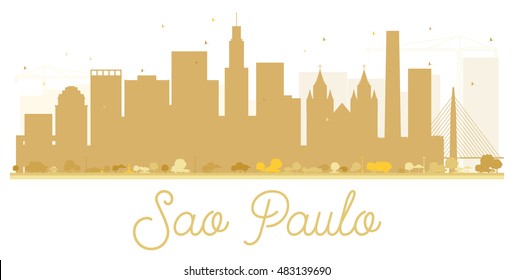 La silueta dorada de la ciudad de São Paulo. Ilustración vectorial. Concepto sencillo y plano para presentación turística, banner, cartel o sitio web. Concepto de viajes de negocios. Paisaje urbano con puntos de referencia