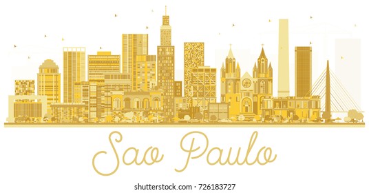 Sao Paulo City skyline golden silhouette. Vector illustration. Cityscape with landmarks.