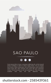 Sao Paulo city template for website, presentation, front page, invitation, publication sheet with skyline, landmarks. Vector Brazil image layout, simple and grayscale