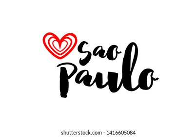 Sao Paulo city text with red love heart design for typographic icon design suitable for touristic promotion