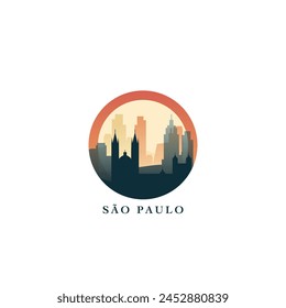 Sao Paulo cityscape, gradient vector badge, flat skyline logo, icon. Brazil city round emblem idea with landmarks and building silhouettes. Isolated graphic