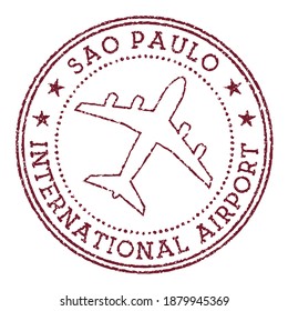 Sao Paulo International Airport Stamp. Airport Of Sao Paulo Round Logo. Vector Illustration.