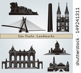 Sao Paulo landmarks and monuments isolated on blue background in editable vector file