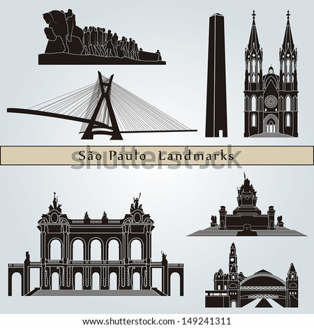 Sao Paulo landmarks and monuments isolated on blue background in editable vector file