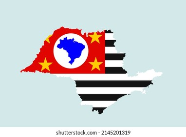 Sao Paulo map flag vector silhouette illustration isolated on background. Brazil state Sao Paulo map symbol. South America territory.