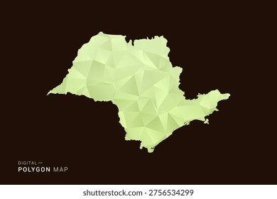 Sao Paulo Map - Low poly polygon map in soft light green gradient on dark brown background, modern minimal geometric style, clean abstract vector illustration design.