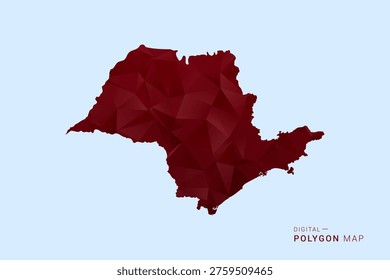 Sao Paulo Map - Low poly polygon map in deep red gradient on light blue background, modern minimal geometric design, vector illustration with faceted triangulated style.