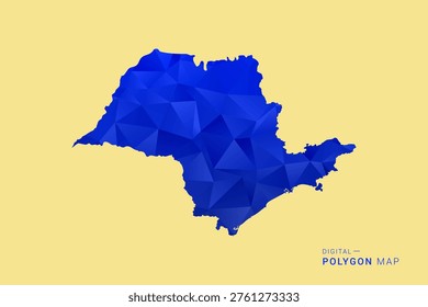 Sao Paulo Map - Low poly polygon map in deep blue gradient on soft beige background, modern minimal geometric design, clean abstract vector illustration with faceted triangulated style.