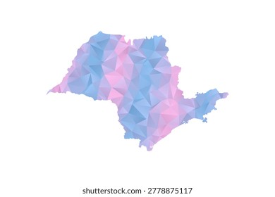 Sao Paulo Map - Polygon Style Vector Illustration in Pastel Blue and Pink Gradient, Low Poly Geometric Design, Isolated on White Background for Infographics and Education.