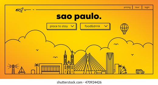 Diseño de banner web moderno en Sao Paulo con horizonte lineal vector