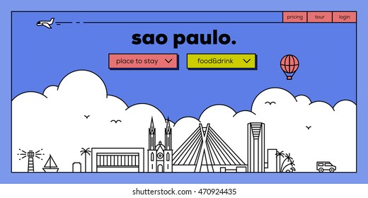 Design moderno de Banner Web de São Paulo com horizonte linear vetorial