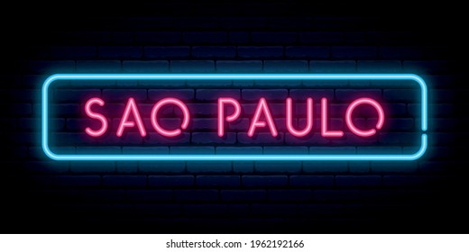 Sao Paulo neon sign. Bright light signboard. Vector banner.