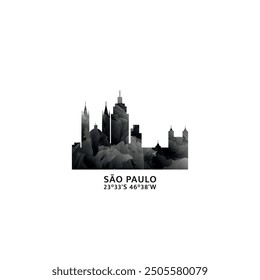 Sao Paulo panorama, vector badge, skyline logo and icon. Brazil city horizon logotype with landmarks and building silhouettes. Isolated foggy abstract gradient graphic