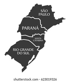 Sao Paulo - Parana - Santa Catarina - Rio Grande do sul Map Brasil ilustración