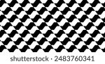 Sao Paulo sidewalk pattern. Famous Brazilian beach promenade. Repeated black and white curved texture in Portuguese pavement style. Wall or floor mosaic tile background. Vector graphic illustration.
