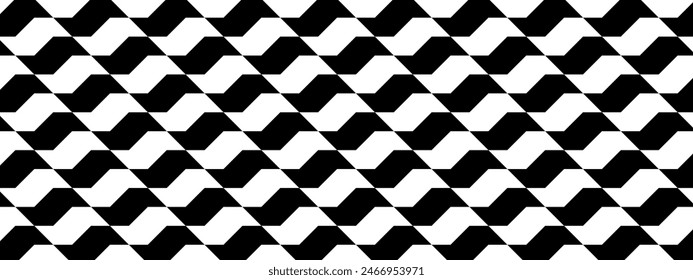 Sao Paulo sidewalk pattern. Famous beach pavement in Brazil. Repeated black and white curved texture in Portuguese pavement style. Wall or floor mosaic tile background. Vector graphic illustration.