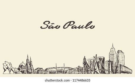 Sao Paulo skyline, Brazil, hand drawn vector illustration, sketch