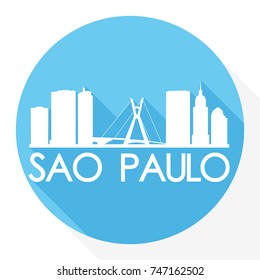 Sao Paulo Skyline Button Icon Round Flat Vector Art Design Color Background