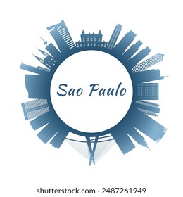 Sao Paulo skyline with colorful buildings. Circular style. Stock vector illustration.