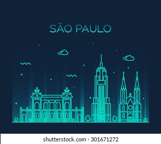 Sao Paulo  skyline detailed silhouette. Trendy vector illustration, line art style.