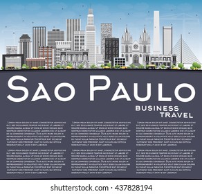 Sao Paulo Skyline with Gray Buildings, Blue Sky and Copy Space. Vector Illustration. Business Travel and Tourism Concept with Modern Buildings.