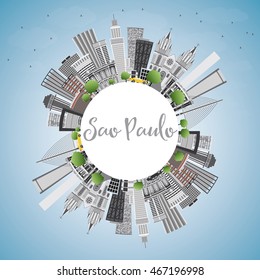 Sao Paulo Skyline with Gray Buildings, Blue Sky and Copy Space. Vector Illustration. Business Travel and Tourism Concept with Modern Buildings.