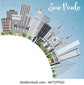 Sao Paulo Skyline with Gray Buildings, Blue Sky and Copy Space. Vector Illustration. Business Travel and Tourism Concept with Modern Buildings.