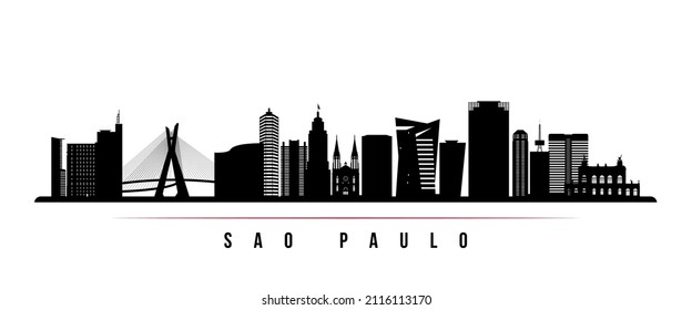 Sao Paulo skyline horizontal banner. Black and white silhouette of Sao Paulo, Brazil. Vector template for your design. 