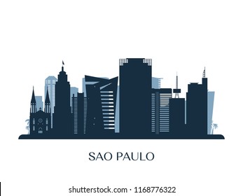 Sao Paulo skyline, monochrome silhouette. Vector illustration.