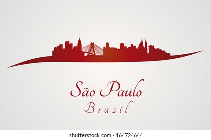 Sao Paulo skyline in red and gray background in editable vector file