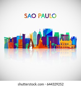 Sao Paulo skyline silhouette in colorful geometric style. Brazil symbol for your design. Vector illustration.