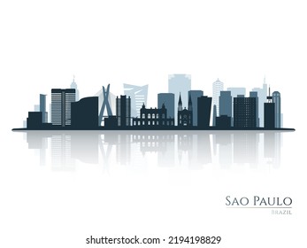 Sao Paulo skyline silhouette with reflection. Landscape Sao Paulo, Brazil. Vector illustration.