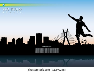 Sao Paulo skyline with soccer player - vector illustration