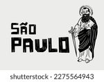 Sao Paulo of Tarsus. Art in woodcut style. Character and letters.