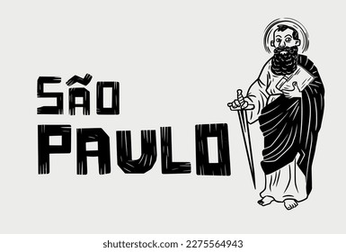 Sao Paulo of Tarsus. Art in woodcut style. Character and letters.