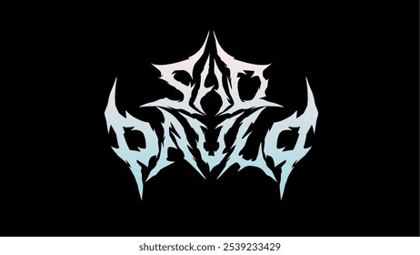 Sao Paulo text typography vector design, in a sharp, spiked, and symmetrical style with a gradient from light to dark on a black background. Ideal for metal and alternative music designs