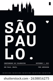Sao Paulo typography minimalist vector poster for national event, festival, independence day, holiday layout. Brochure, leaflet, flyer, presentation image template for Brazil city